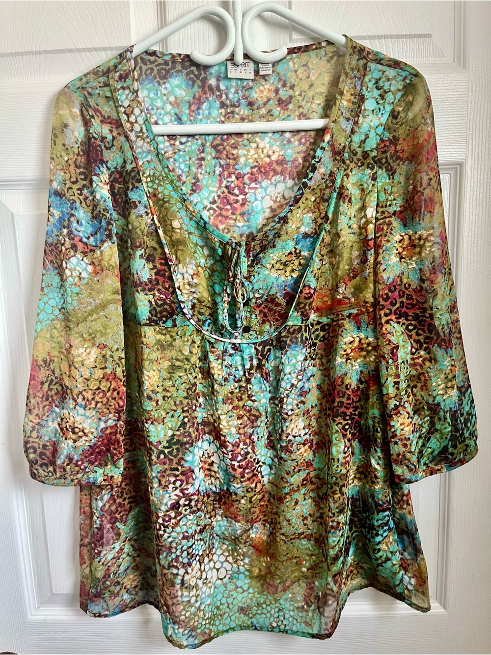 Esprit Vintage Blouse Style Abstract Print Tunic Large Multicolor Top Tunic Boho - Picture 5 of 6